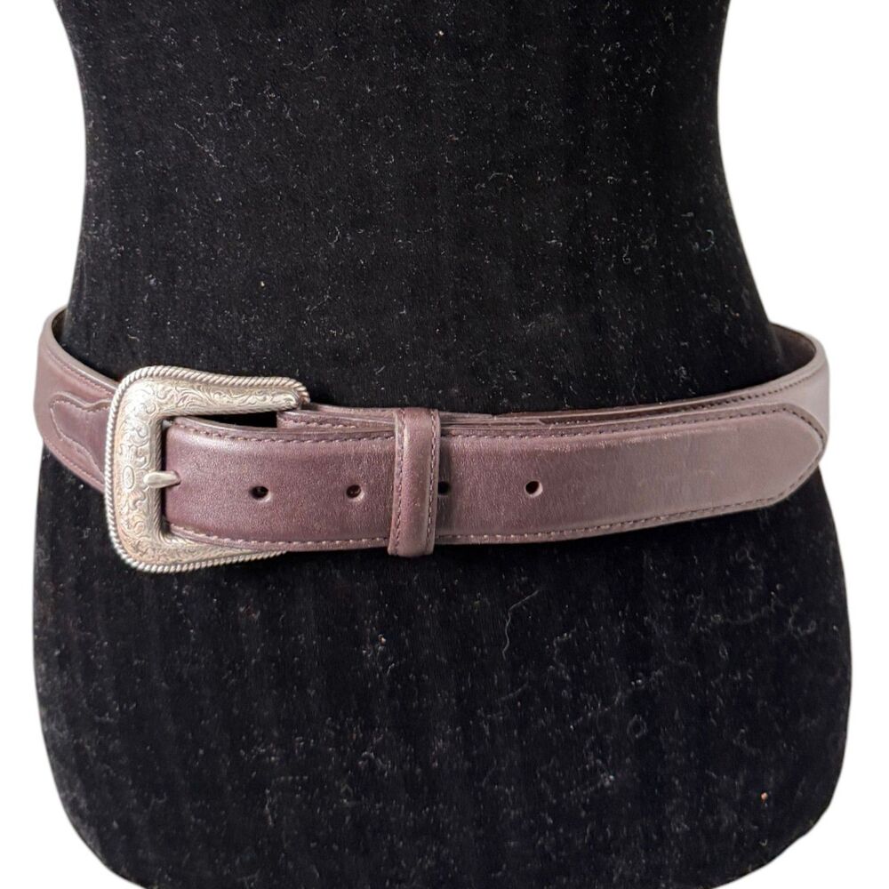 Nocona Dark Brown (may even be Black) Leather Western Belt with Silver Buckle.